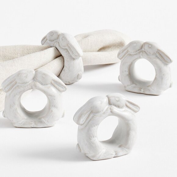 Pottery Barn Rustic Bunny Stoneware Napkin Rings - Set of 4 - Picture 1 of 11